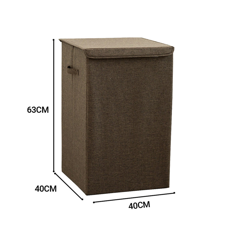 Large Collapsible Canvas Laundry Hamper 40cmx40cmx63cm Coffee With Lid Handle