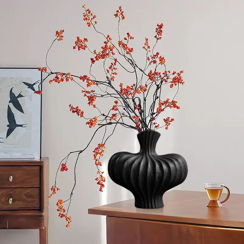 2X Ceramic Vases 25X24cm Small Ornament Matte Black Countertop Decor