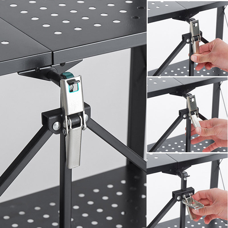 4 Tier Black Steel Foldable Kitchen Cart With Wheels Portable Storage Shelves