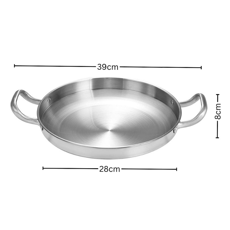 28cm 201 Stainless Steel Dry Pot Silver Polished Finish Ergonomic Handles