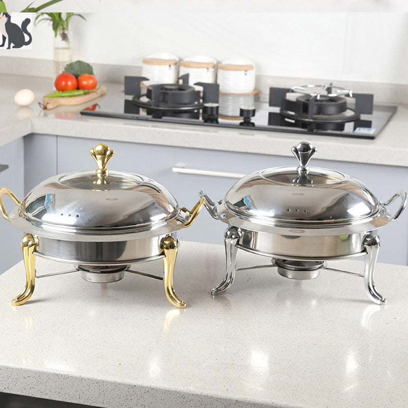 Round Stainless Steel Chafing Dish 3L Glass Top Lid Buffet Warmer