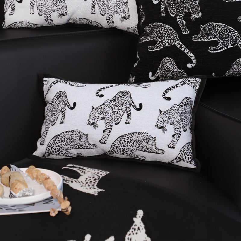 2X 30cm Fleece Leopard Lumbar Throw Pillow White Black Decorative Cushion