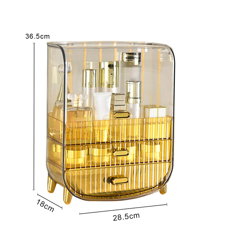 3 Tier Transparent Abs Cosmetic Storage Organizer With Drawers Golden Yellow