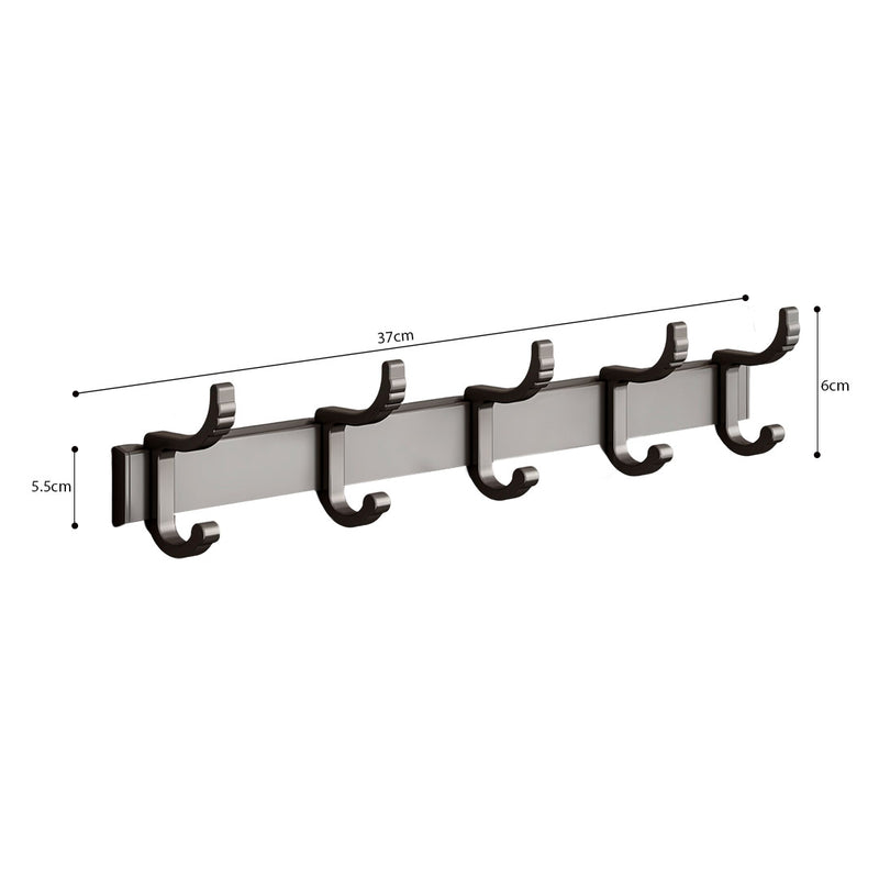 2X Wall Mounted Aluminum Towel Rack 37cm Black Space Saving Multiple Hooks