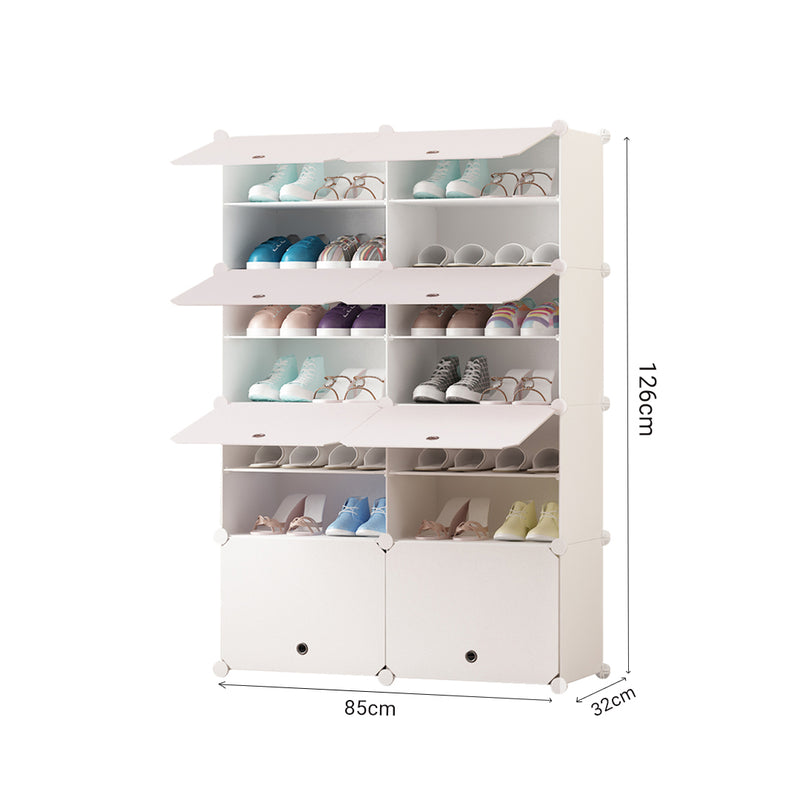 7 Tier 2 Column White Polypropylene Shoe Rack Organizer With Cover 85x32x126cm