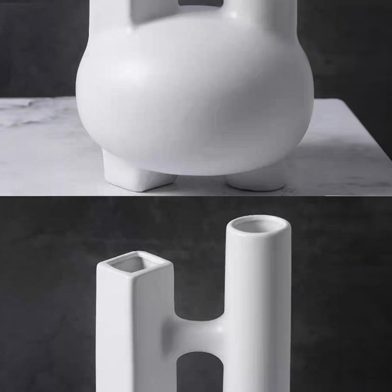 Modern Minimalist Geometric Ceramic Vase Double Tube 20.5x36.5cm White