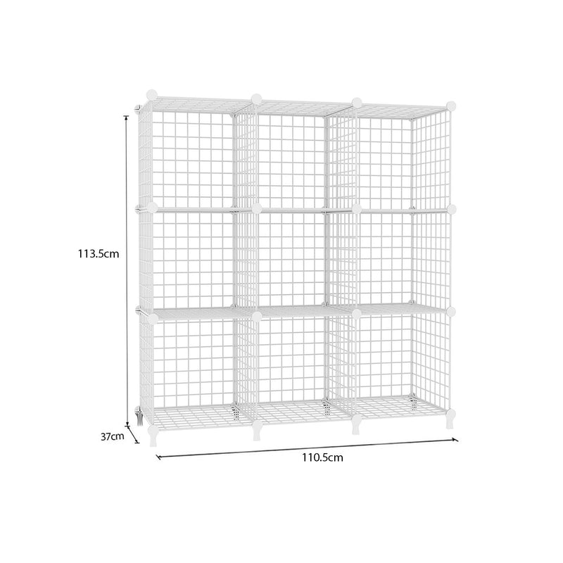 2X White 9 Cube Wire Mesh Storage Organizer Modular Portable 110x37x113cm