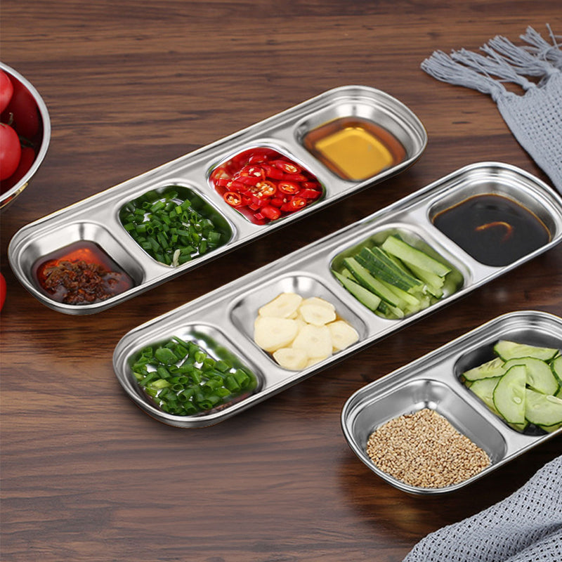 26cm Stainless Steel Four Compartment Divided Sauce Dish Silver