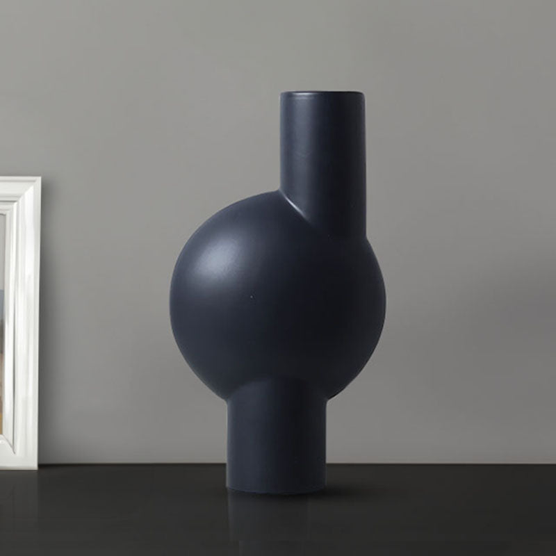 17x6.8x32cm Ceramic Abstract Vase Medium Black Narrow Neck Modern Decor