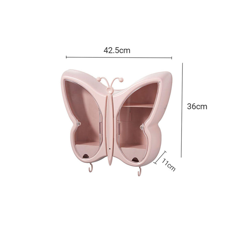 Pink Butterfly Wall-Mounted Makeup Organizer Dustproof Waterproof Bathroom Storage
