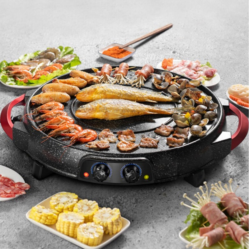 2 in 1 Electric Stone Coated Non Stick Hot Pot And Teppanyaki Grill 47cm Black