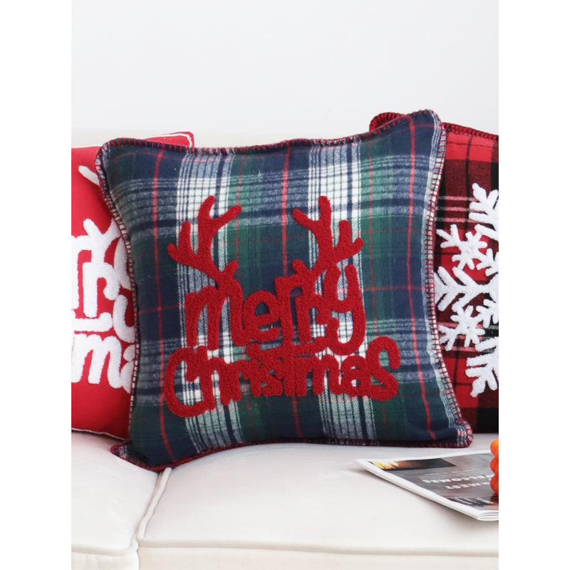 2X Plush Polyester Throw Pillow 45x45cm Christmas Plaid Antler Design Multicolor