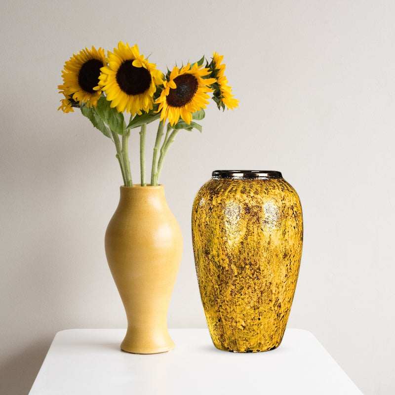 Medium Yellow Ceramic Flower Vase 30x19cm Elegant Home Living Room Decor