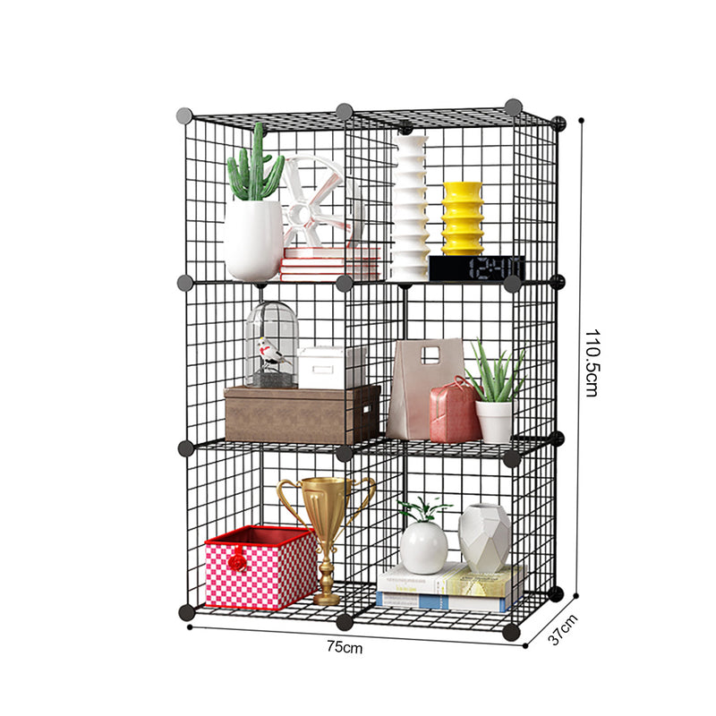 6 Cube Portable Wire Mesh Storage Organizer Black 75x37x110.5cm Foldable