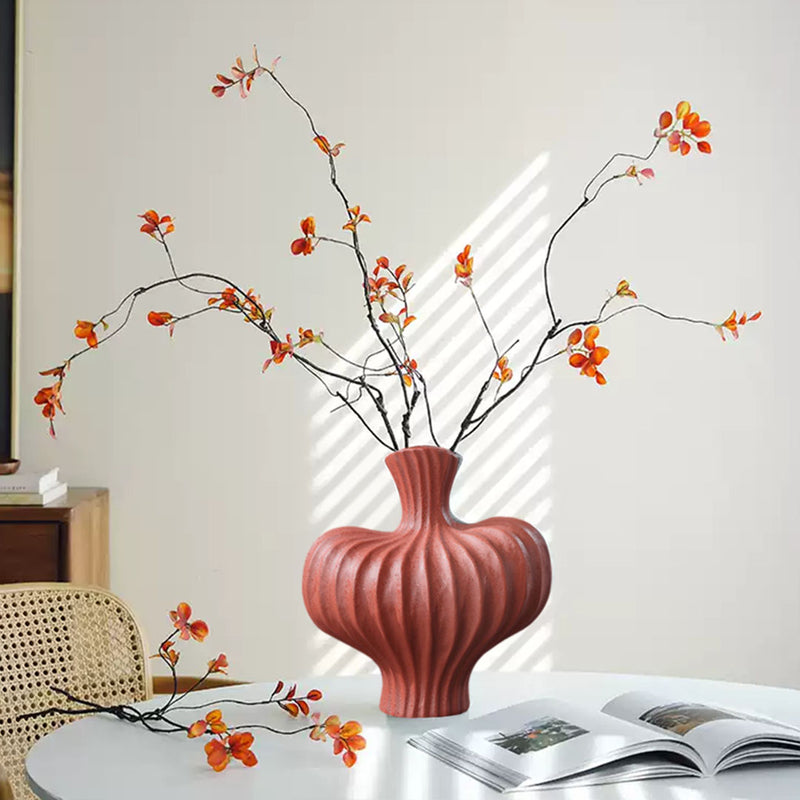 Small Ceramic Decorative Vase 25X24cm Matte Red Countertop Handmade