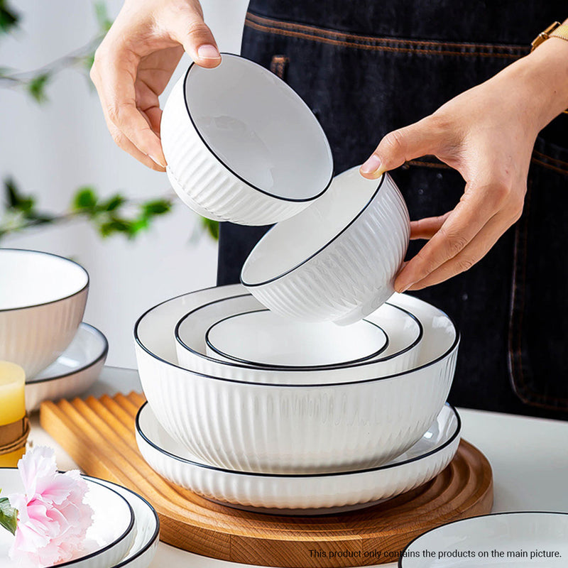 White Ceramic Dinnerware Set of 7 Japanese Style 4.5 Inch Bowl 7 Inch Plate