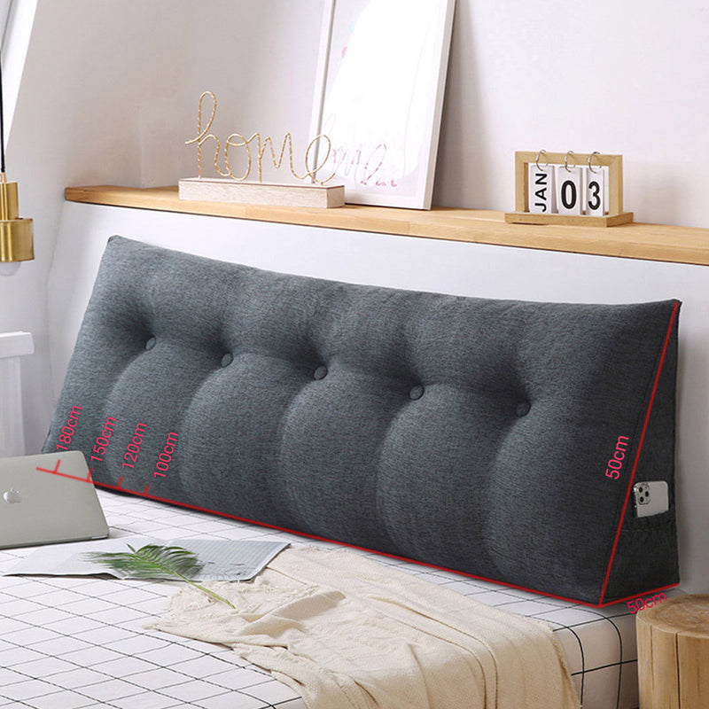 4X 150cm Dark Grey Triangular Wedge Headboard Pillow Polyester Button Tufted