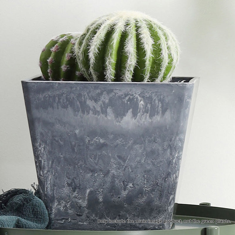 2X 27cm Square Poly Resin Tapered Planters Concrete Look Weathered Grey