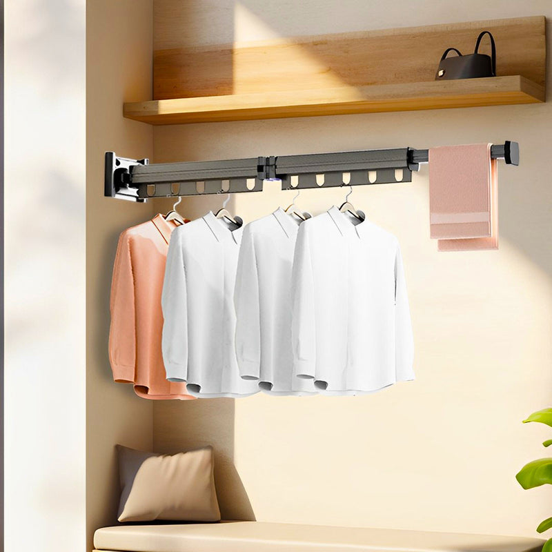 Wall Mounted Gray Aluminum 93.2cm Dry Rack Space Saving Retractable Hanger