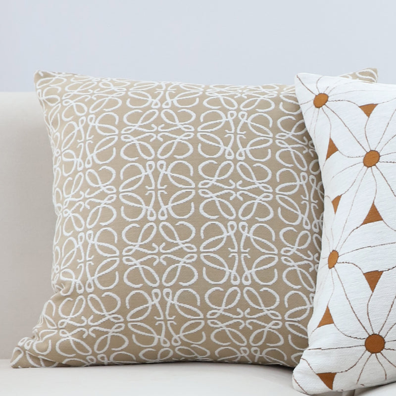 Throw Pillow Polyester Cotton 50x50x18cm Plush Filled White Beige Geometric