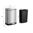 12L Stainless Steel Pedal Trash Bin Rectangular Silver Soft Close Lid