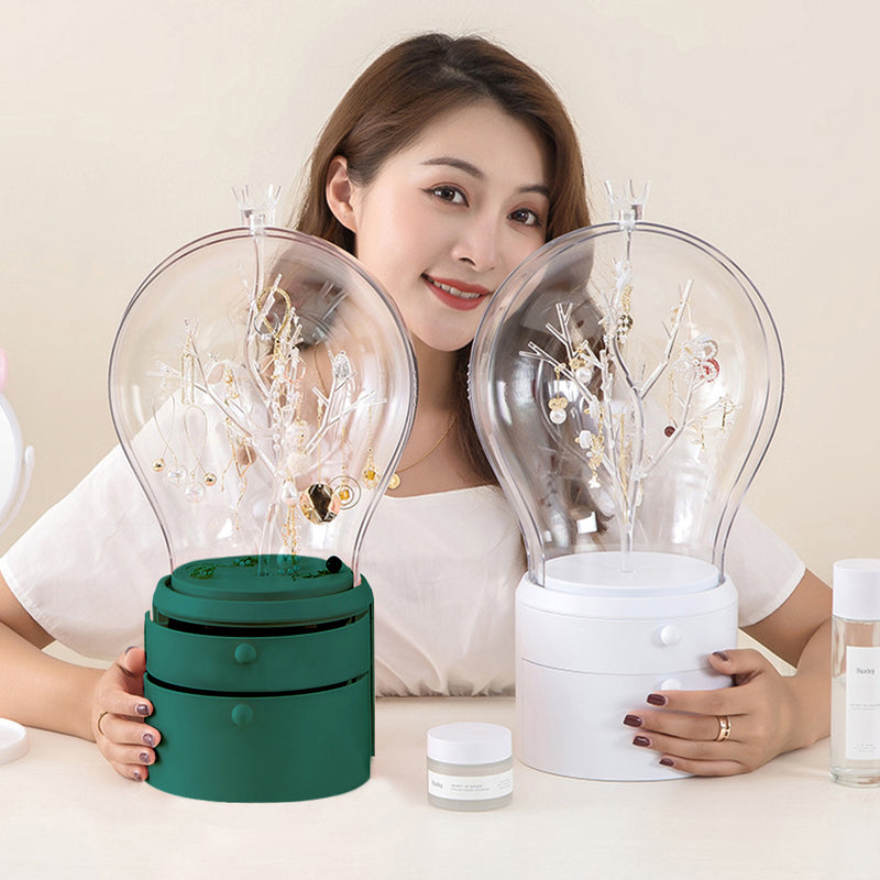 2X Green 360 Rotating LED Lighted Jewelry Box Waterproof Dustproof Organizer
