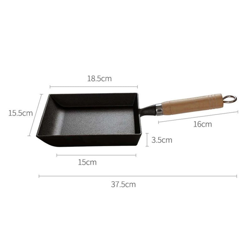 Cast Iron Tamagoyaki Omelette Fry Pan Non-Stick Skillet With Wooden Handle