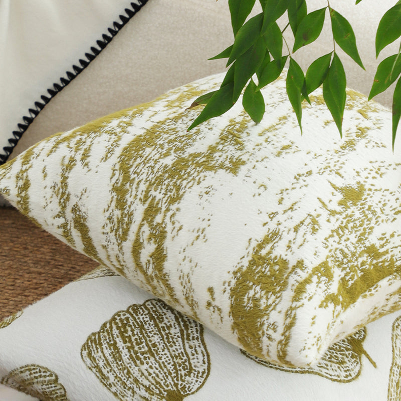 Throw Pillow 50x50x18cm Plush Polyester Cotton Blend Thick White Olive Green