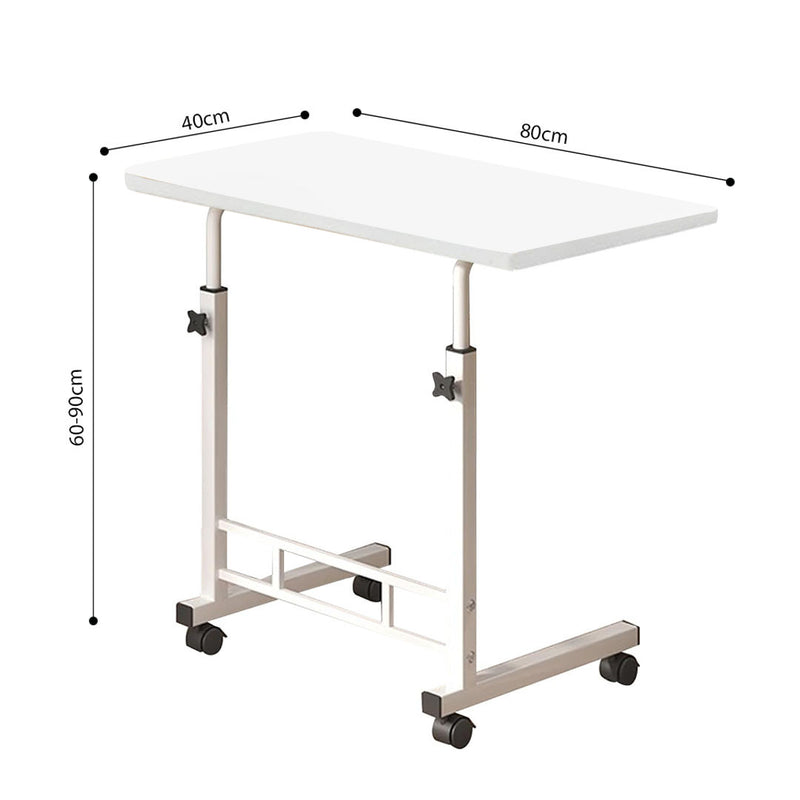 Walnut 40x80cm Bedside Table Movable Desk White Metal Frame With Wheels