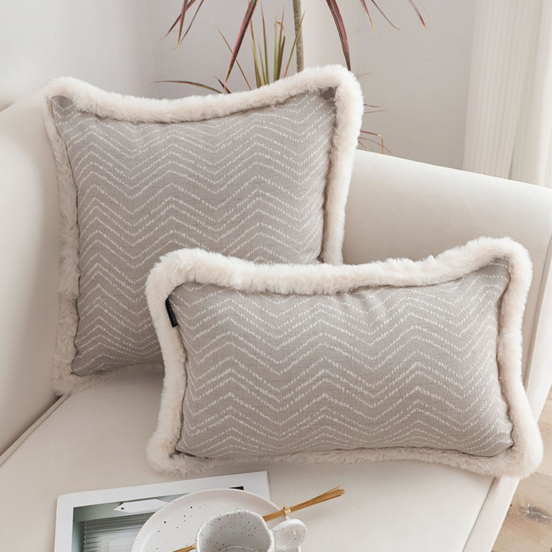 Wabi-sabi Velvet Square Throw Pillow 45cm Soft Cream Plush Sofa Cushion