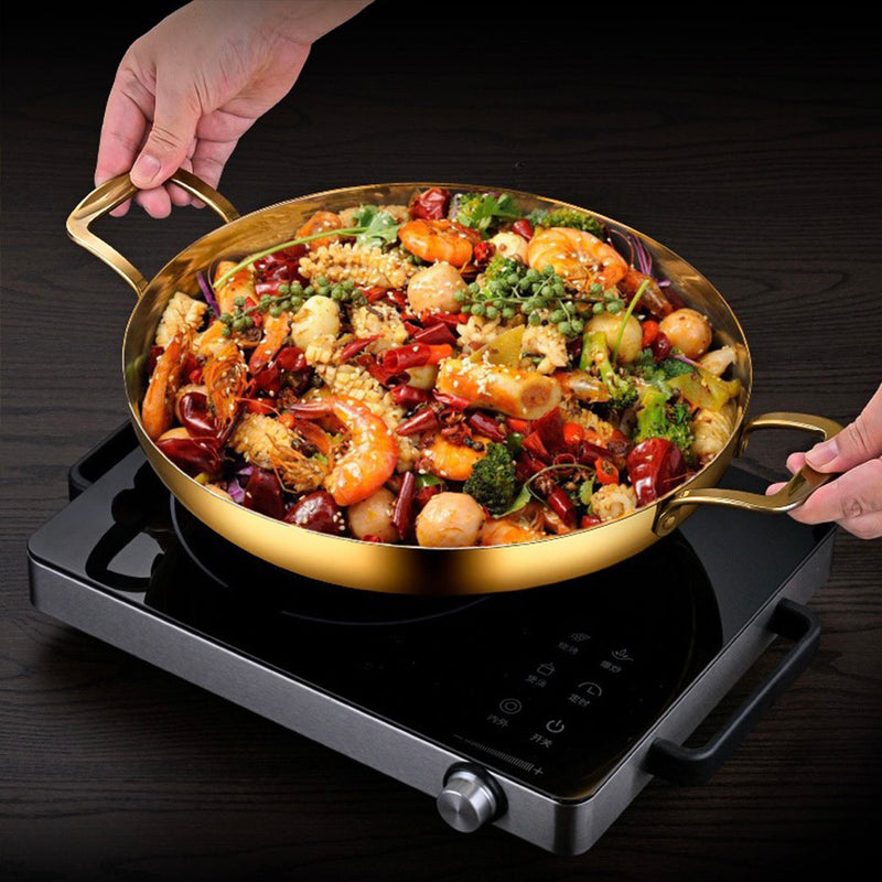 28cm Stainless Steel Flat Base Seafood Dry Pot Gold Non Stick Induction Ready
