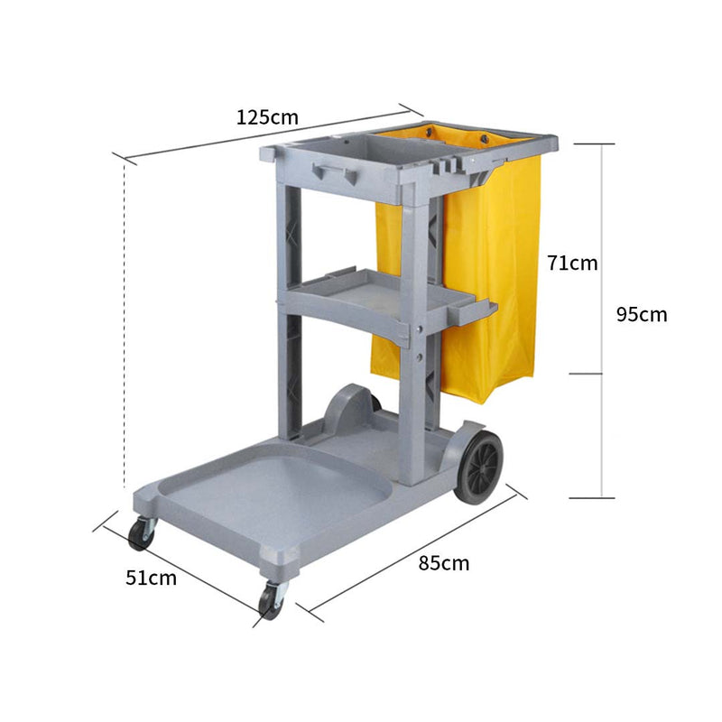 2X 3 Tier Plastic Janitor Cleaning Cart Trolley With Waterproof Bag Gray Yellow