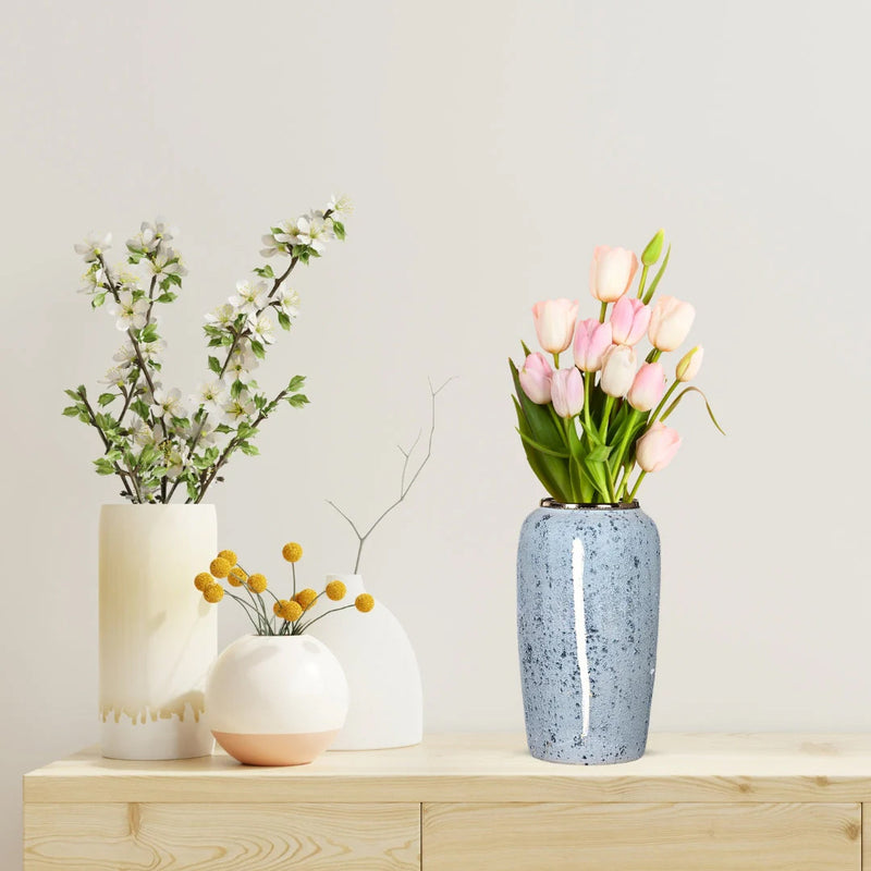 Large Ceramic Flower Vase 35x17cm Grey Handcrafted Living Room Decor