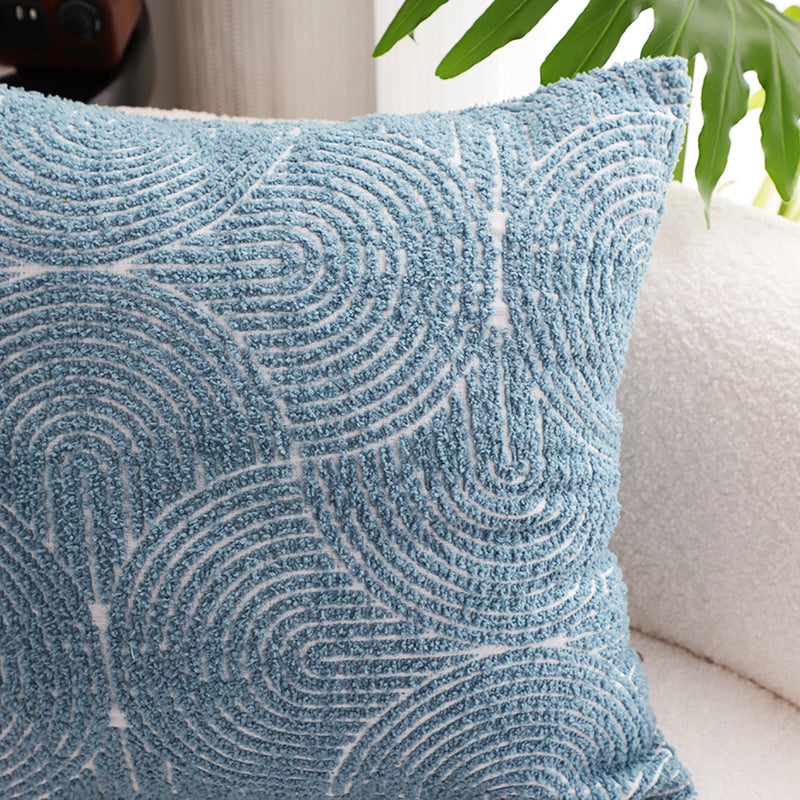 Blue Geometric Corded Throw Pillow Polyester Cotton 50x50x18cm Indoor Outdoor