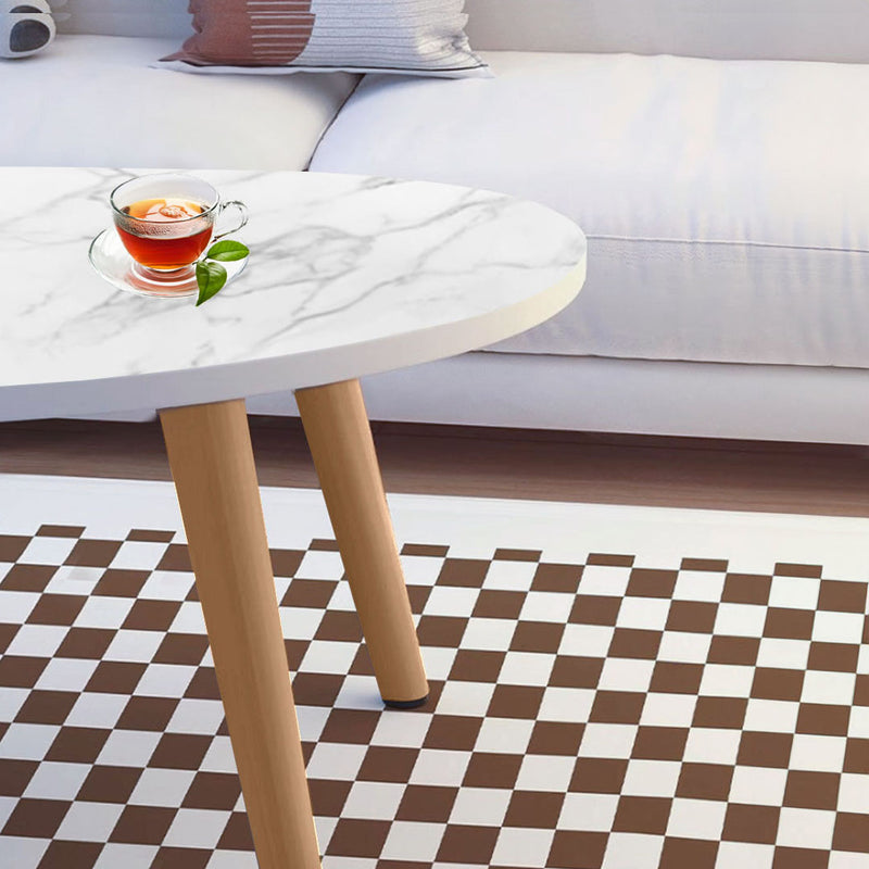 Modern White Stone Pattern Coffee Table 80x40cm Nordic Style Wood Legs