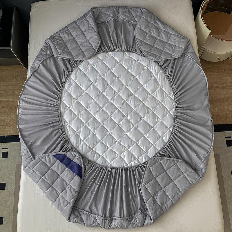Grey Polyester Quilted Mattress Cover 203cm With 2 Pillow Covers Dust Protection