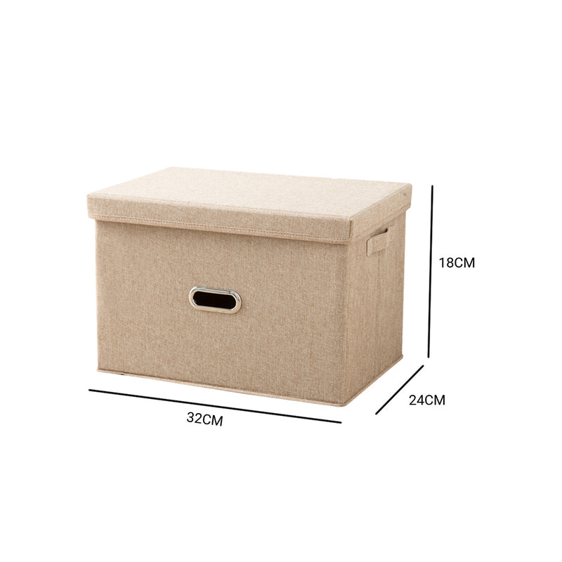 2X Small Beige Foldable Canvas Storage Boxes 32x24x18cm Durable Dustproof