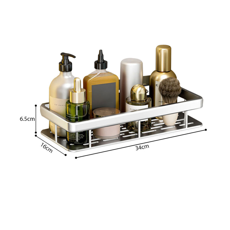 2X Silver Aluminum Wall Mounted Bathroom Shelf Rack 34x16x6.5cm Rustproof