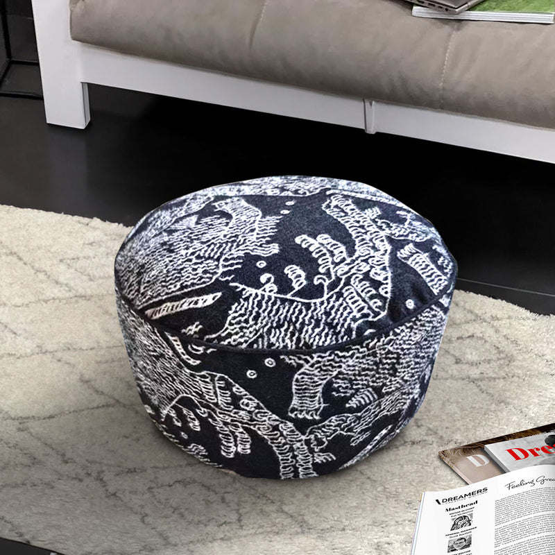 2X Black Velvet Cotton Round Pouffe 50x30CM Comfortable Elegant Footstool Seat