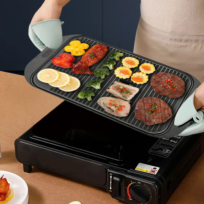 2X 47cm Cast Iron Ridged Grill Pan Reversible Nonstick BBQ Griddle
