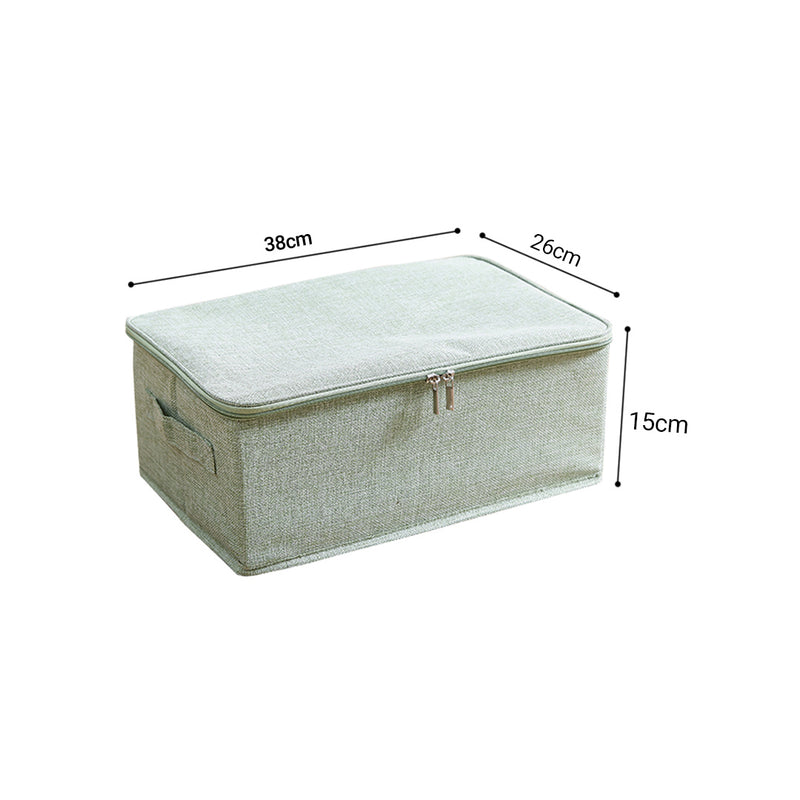 Small Foldable Storage Box Polyester Cotton 38x26x15cm Double Zipper Green