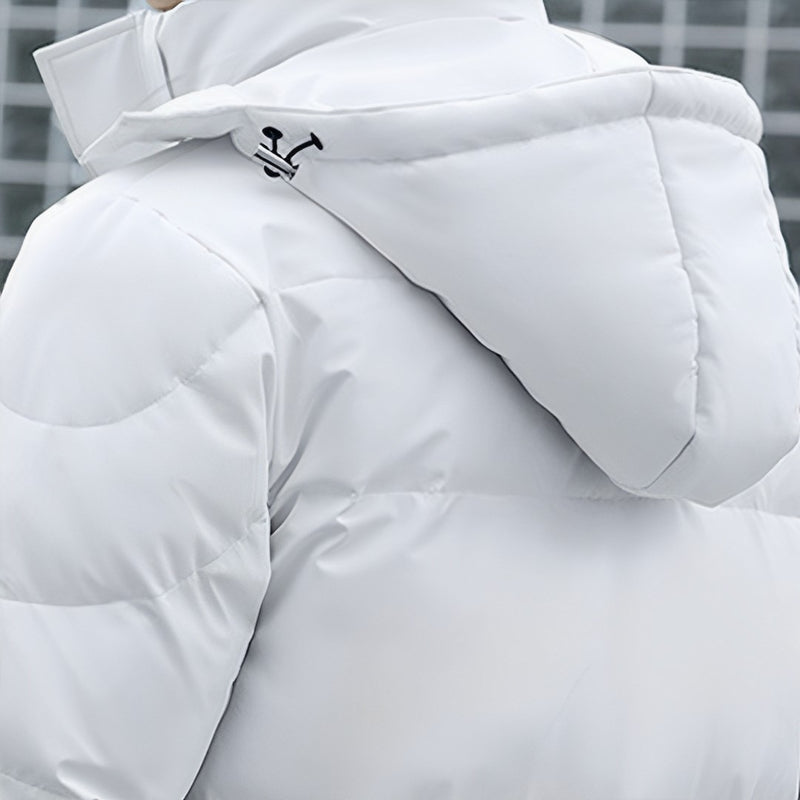 White 2XL Long Hooded Down Jacket Polyester Shell Warm Lightweight