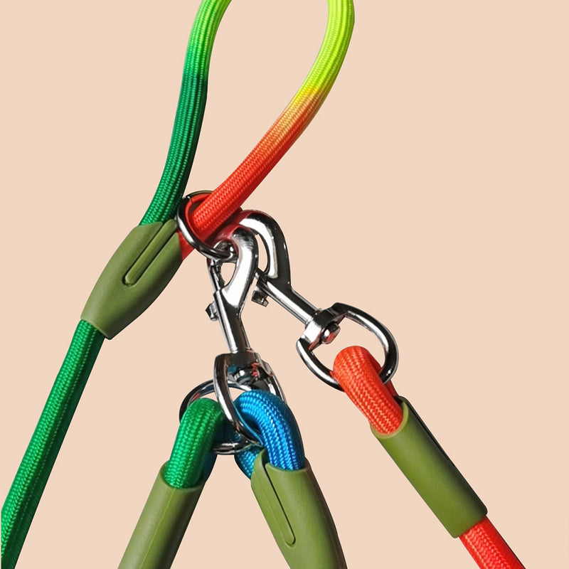 220cm Polyester Braided 1.2cm Double Ended Hands Free Dog Cat Leash Rainbow