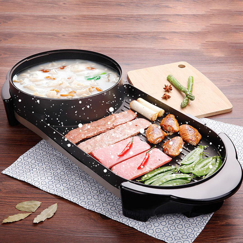 2 In 1 Electric Non Stick Teppanyaki Grill Steamboat Hotpot Black 2 To 8 Person