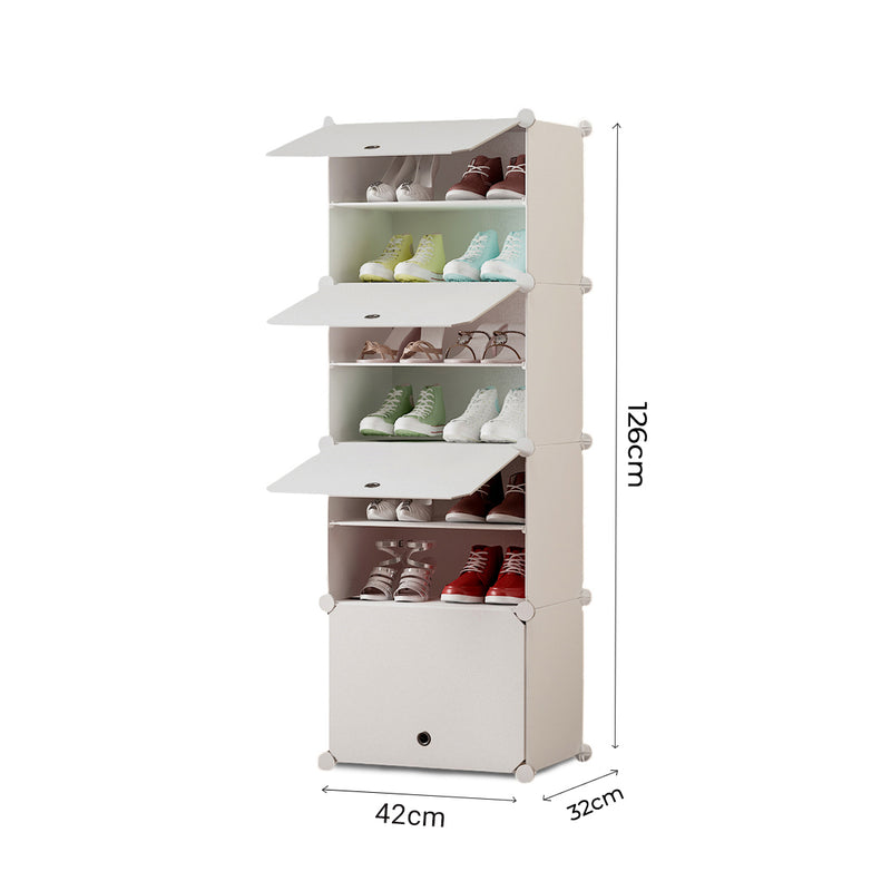 7 Tier Shoe Rack Organizer White PP Plastic Stackable Cabinet with Cover