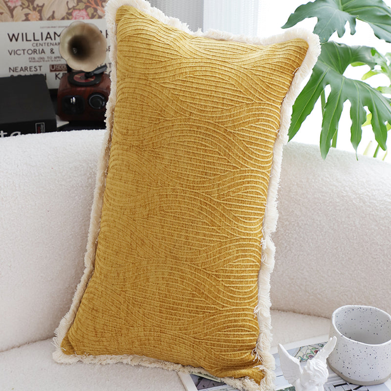 2X Throw Pillow Polyester Cotton Blend Chenille 35x55x18cm Turmeric Yellow