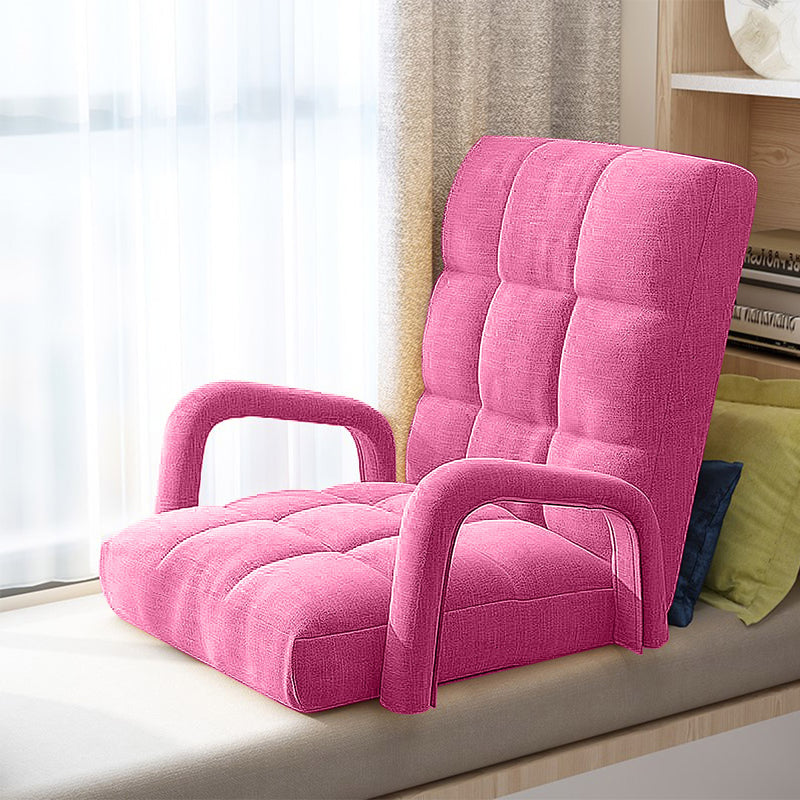 2X Foldable Floor Lounge Recliner Chair Linen Fabric 135x58x20cm Pink Adjustable