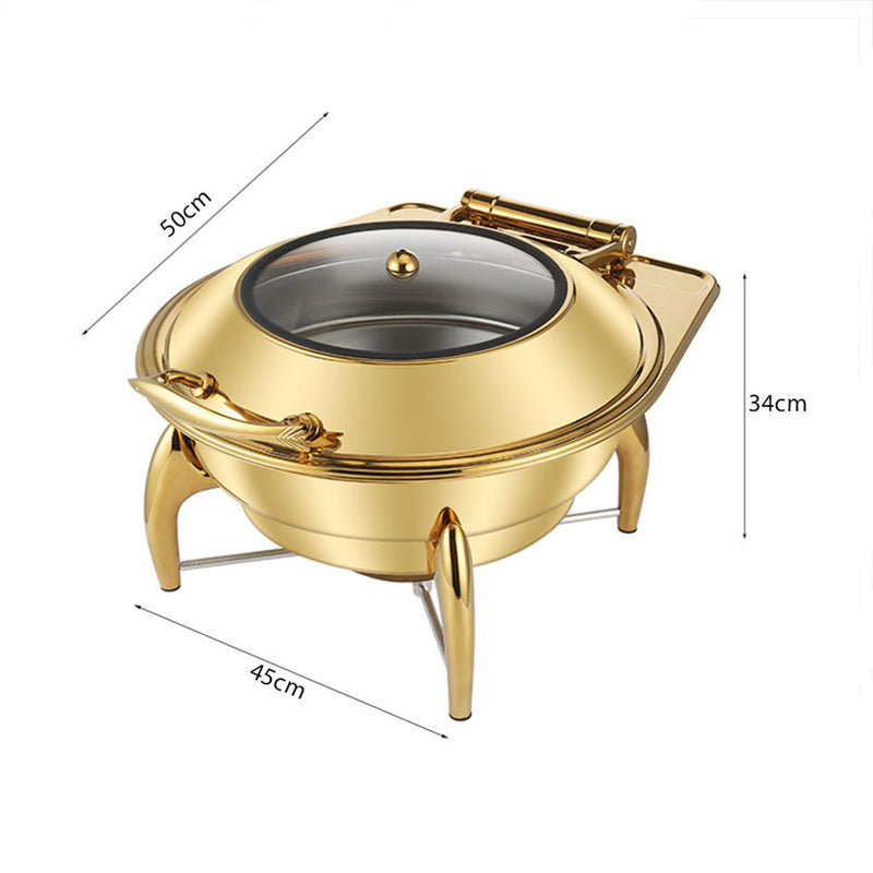 2X Gold Plated Stainless Steel Round Chafing Dish 6L With Lid