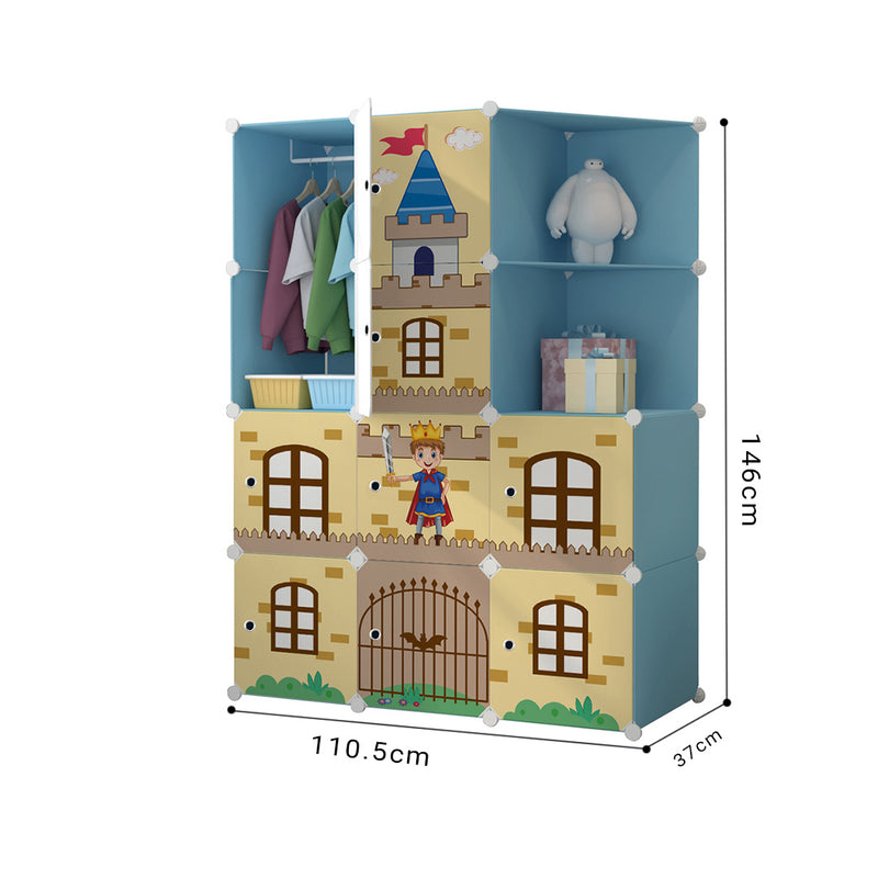 10 Cubes Portable Wardrobe Polypropylene Plastic Iron Wire 110x37x146cm Blue