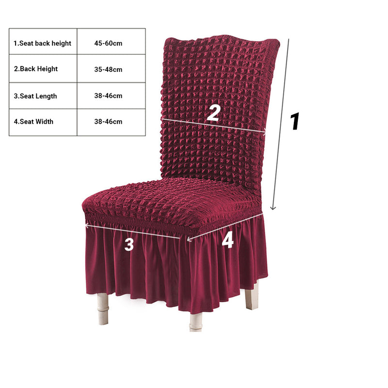 2X Burgundy Polyester Stretch Chair Covers With Ruffle Skirt Seat Protectors